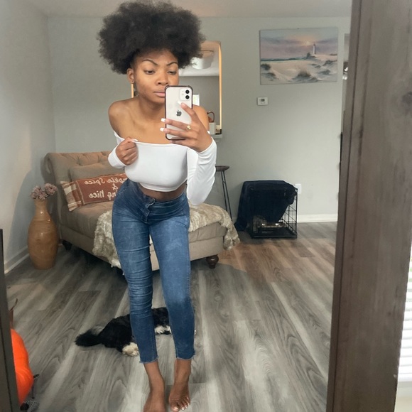 White Off Shoulder Long Sleeved Croptop - Picture 2 of 11